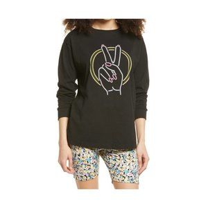 BP Nordstrom Black Long Sleeve Neon Peace Graphic Shirt NEW